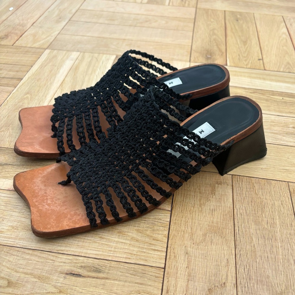 Miista Black Crochet Leather Mule Clogs